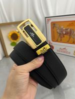 1:1  Hermes  Black Leather Belt  with Gold buckle Easy to Button up 3.5cm